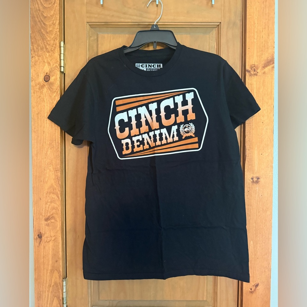 Cinch Black Short-Sleeve Tee with Orange Logo
